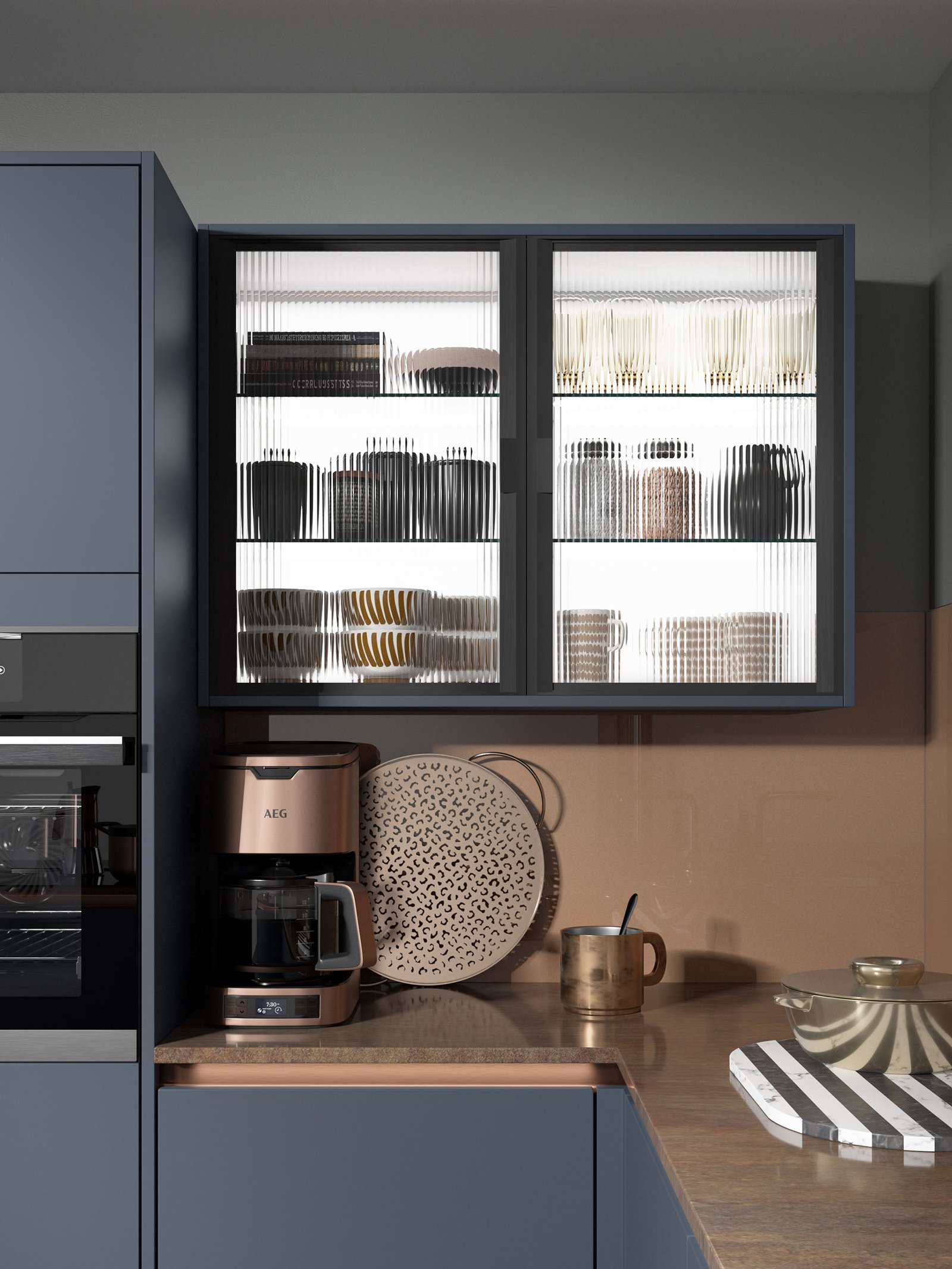 ribbed glass kitchen unit