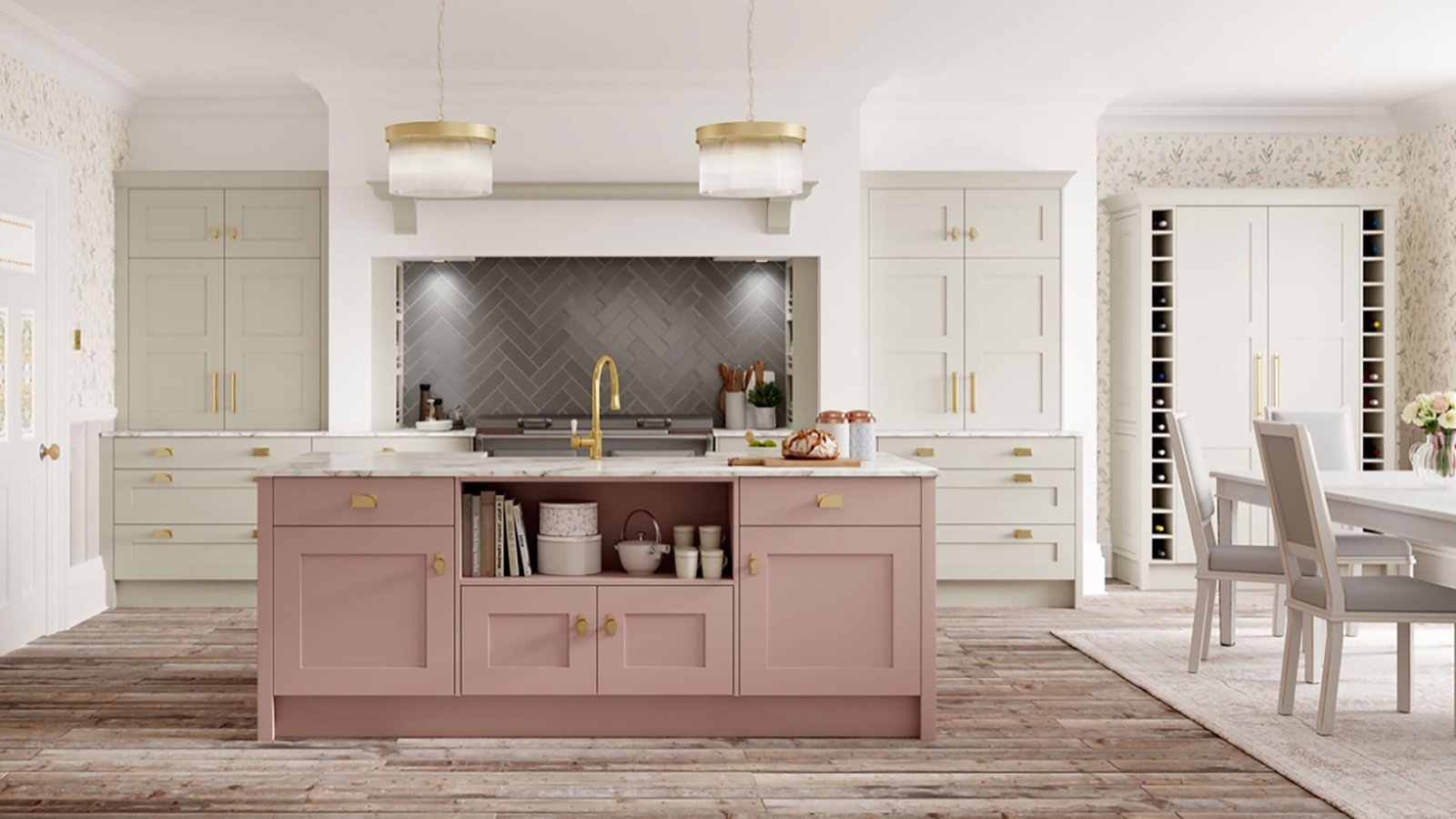 pale pink shaker kitchen