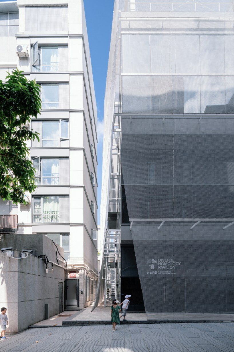 metal mesh facade veils TAO's transient in-between pavilion in nantou ancient town