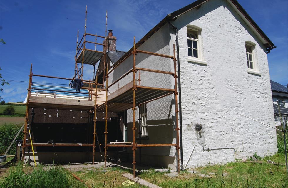 External wall insulation added to old house