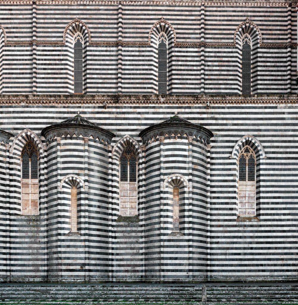 exterior facade of building with striped walls