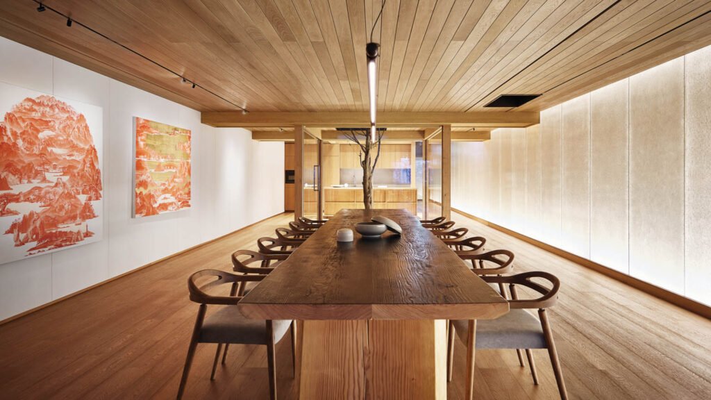 a long wooden dining table